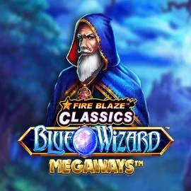 Fire Blaze Blue Wizard Megaways slot logo by Rarestone Gaming at Casinia Casino